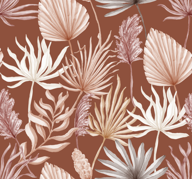 Monstera leaves terracotta wallpaper - TenStickers