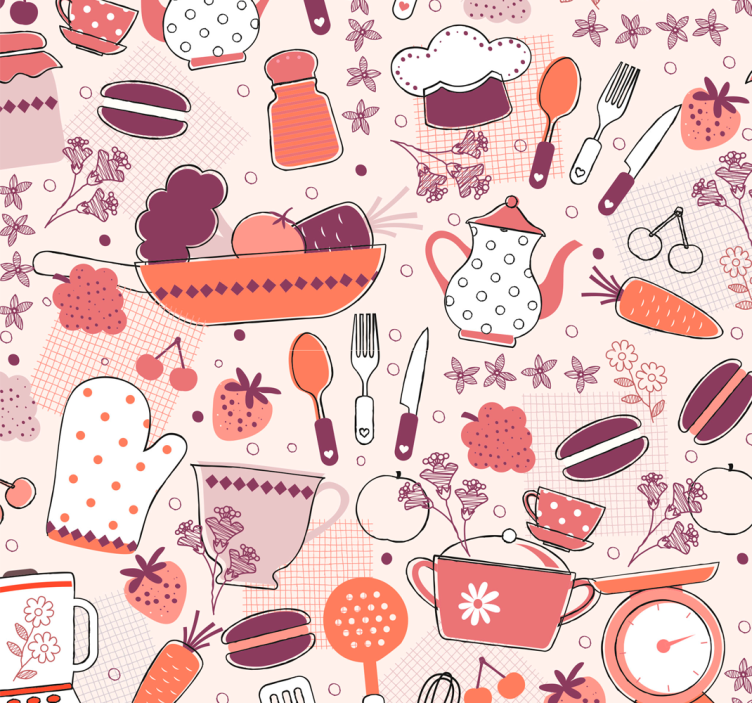 Cooking Pattern kitchen wallpaper - TenStickers