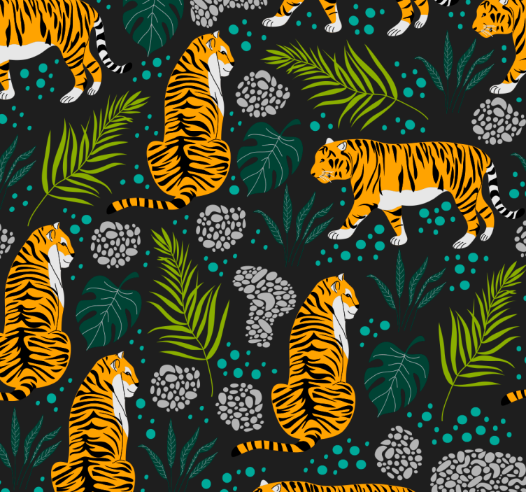 Tropical Tiger Pattern cute animal wallpaper - TenStickers