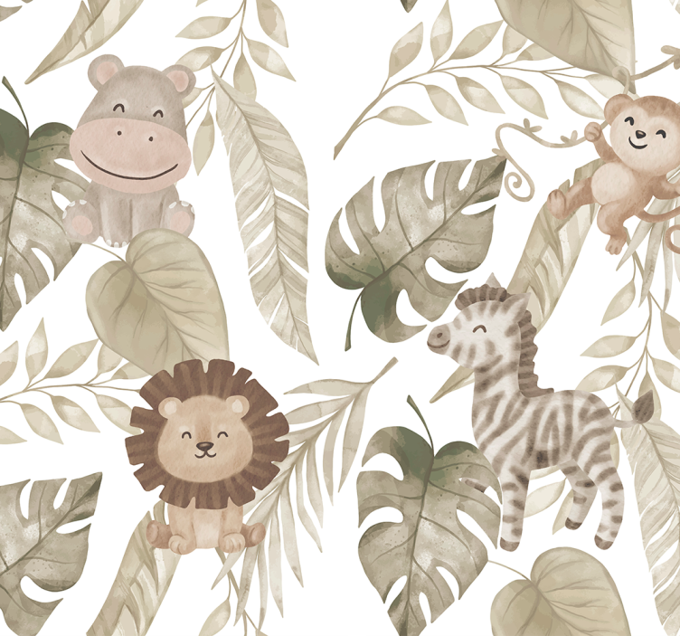 Beige jungle pattern wallpaper for the nursery - TenStickers
