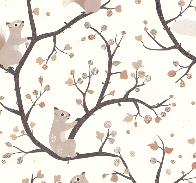 Beige squirrels pattern wallpaper for the nursery - TenStickers