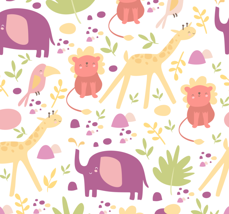 Pastel happy animals wallpaper for the nursery - TenStickers