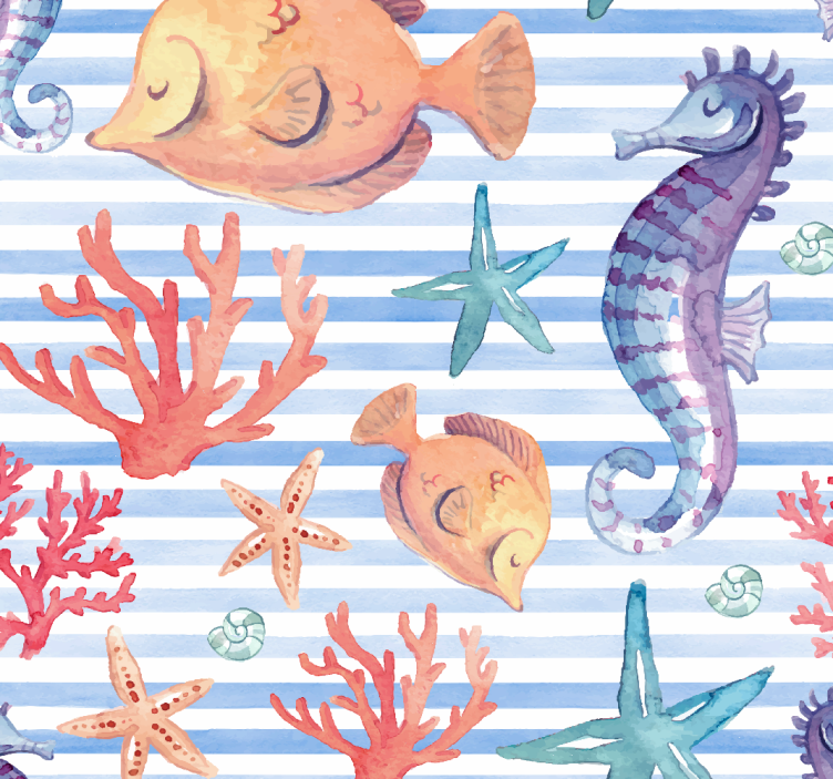 Oceanic Fauna Pattern fishes wallpaper - TenStickers