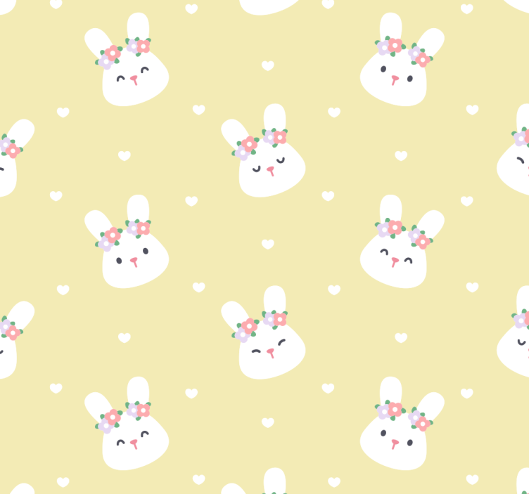 White Bunnies with Flowers cute animal wallpaper - TenStickers