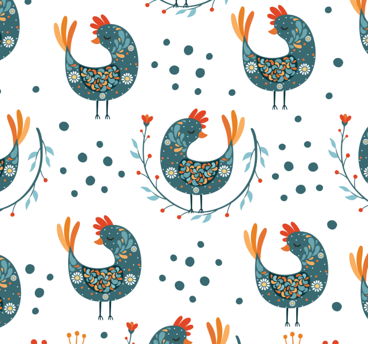 Folksy Rooster Motif cute animal wallpaper - TenStickers