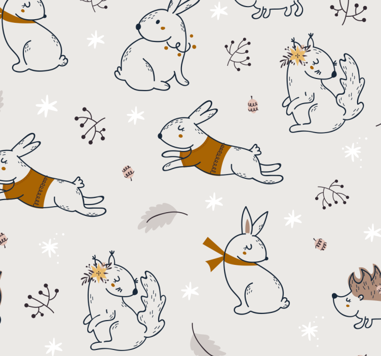 Playful Bunny Motif cute animal wallpaper - TenStickers
