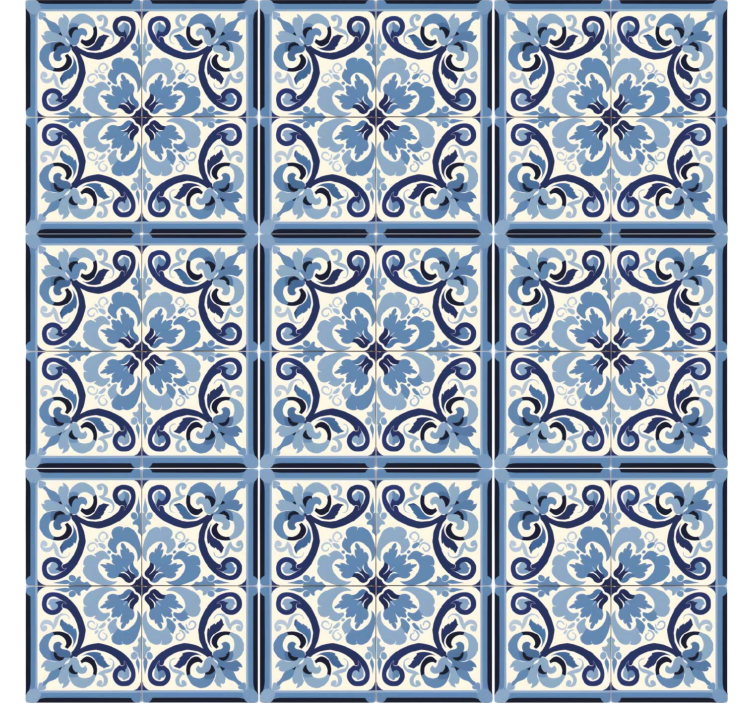 Blue and white floral pattern tiles wallpaper - TenStickers