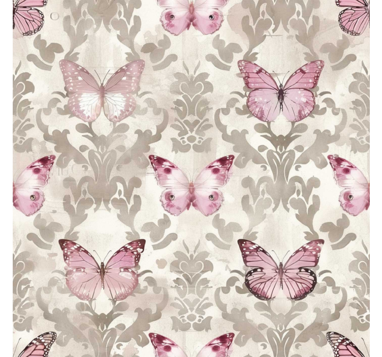 Pink butterflies pattern baroque wallpaper - TenStickers