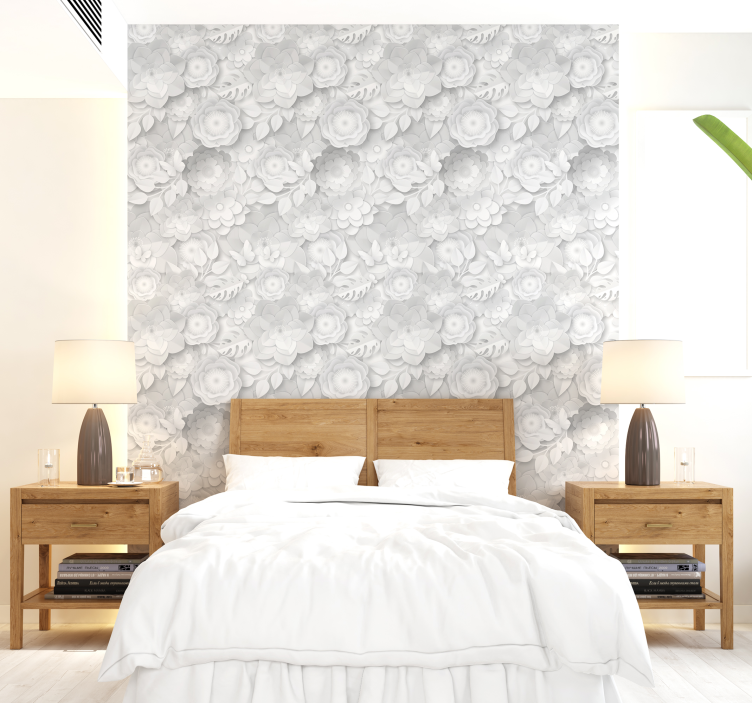 3D white flowers wallpaper - TenStickers