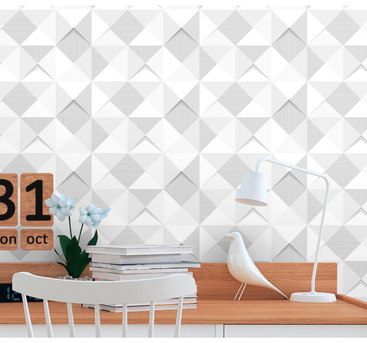 3D white squares Home Office Wallpaper - TenStickers