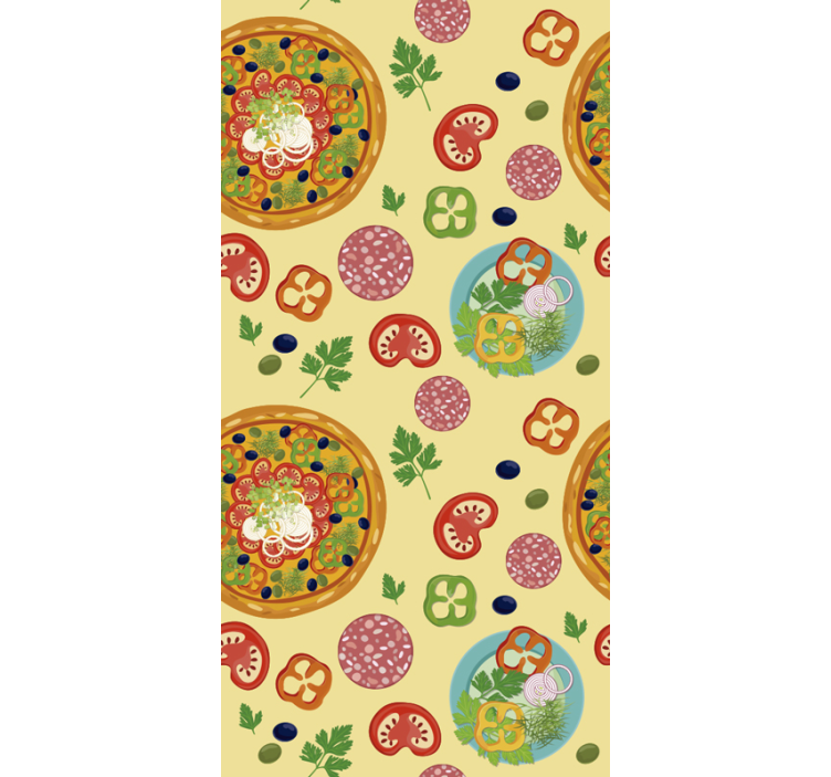 Kitchen wallpaper pizza ingredients pattern - TenStickers