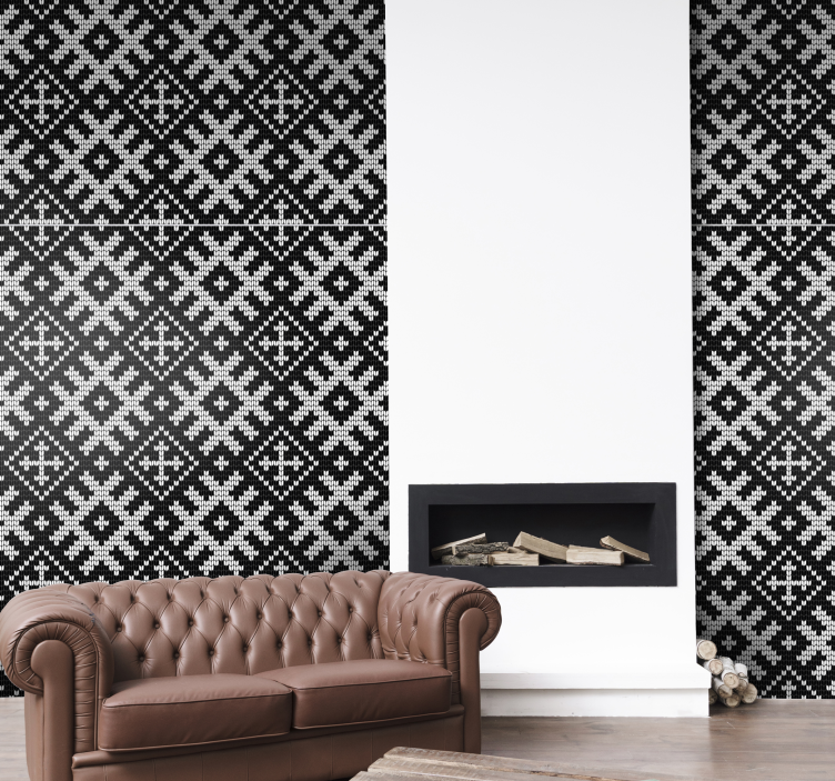 Black and white Christmas pattern geometric wallpaper - TenStickers
