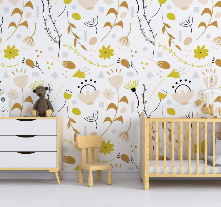 Hand drawn Flowers and Dots flower wallpaper - TenStickers