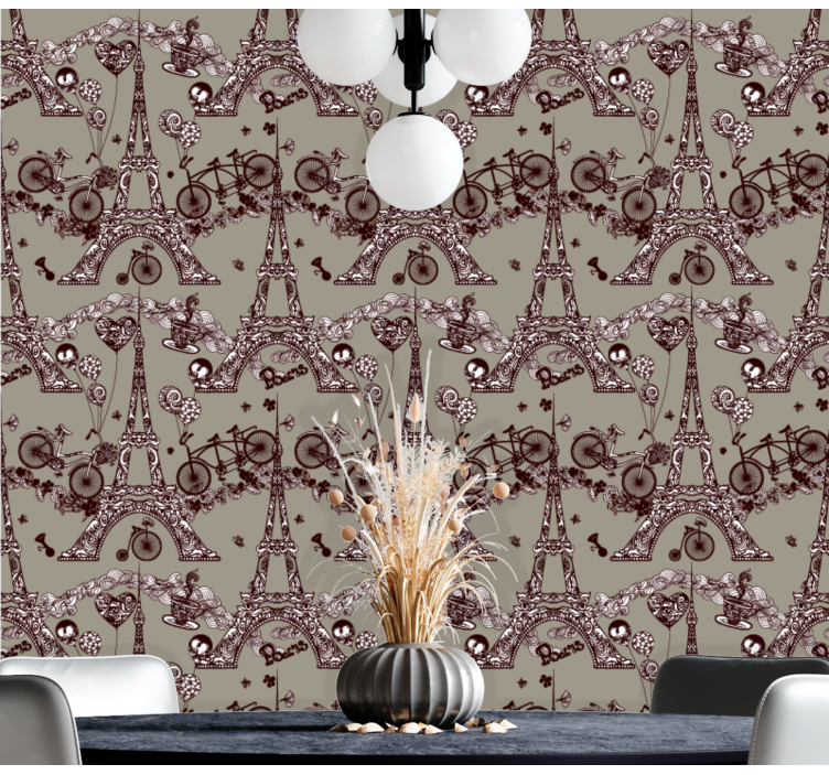 romantic paris coffee pattern Modern Wallpaper - TenStickers