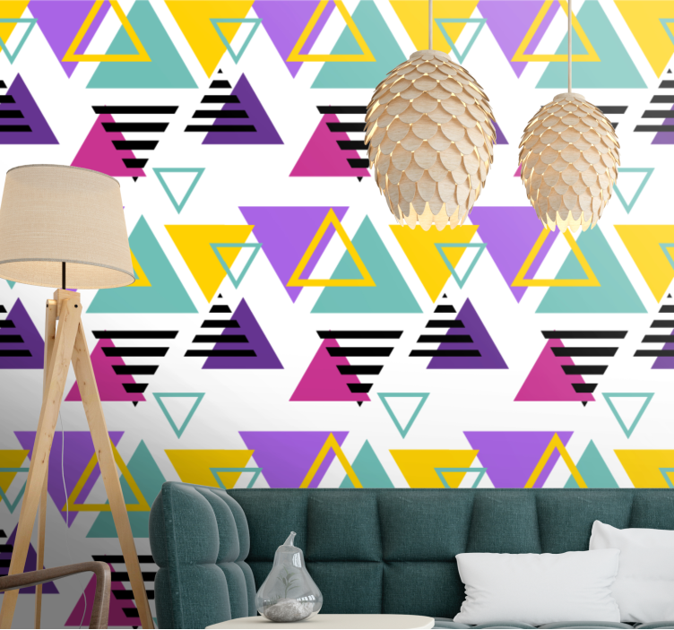 Colorful retro pattern wallpaper triangles - TenStickers