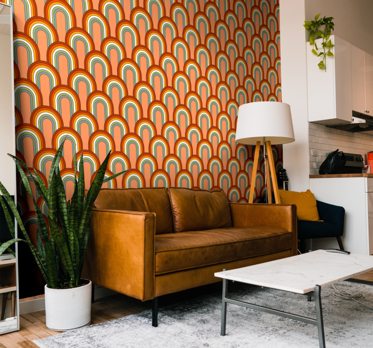 70s rainbow pattern living room wallpaper - TenStickers