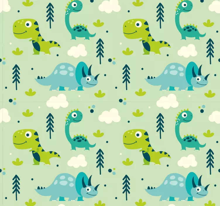 Green background nursery dinosaurus wallpaper - TenStickers