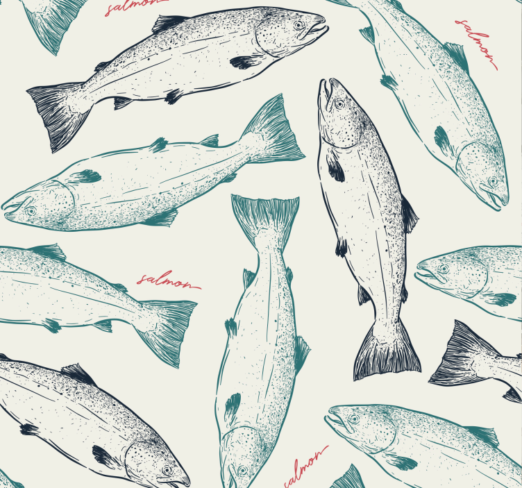 Salmon Motif fishes wallpaper - TenStickers