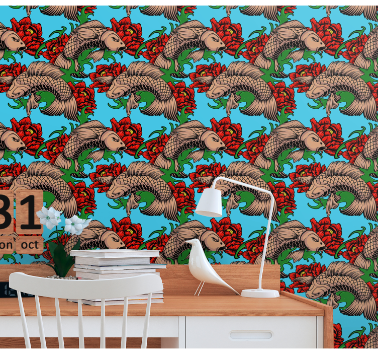 Feline Floral Fusion cat wallpaper - TenStickers