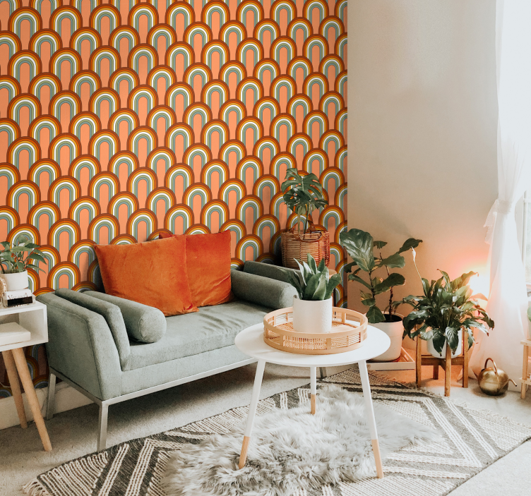 70s rainbow pattern living room wallpaper - TenStickers