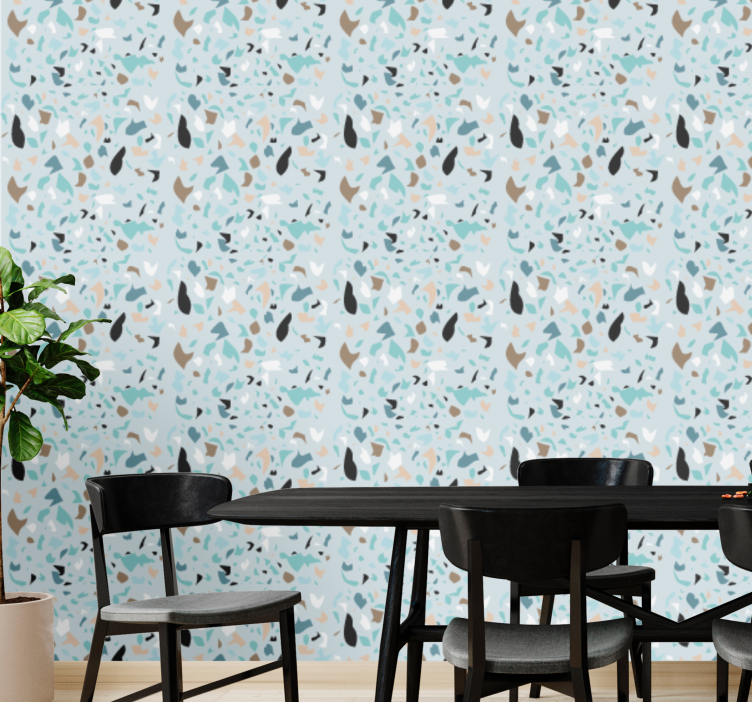 Light blue terrazzo effect dining room wallpaper - TenStickers