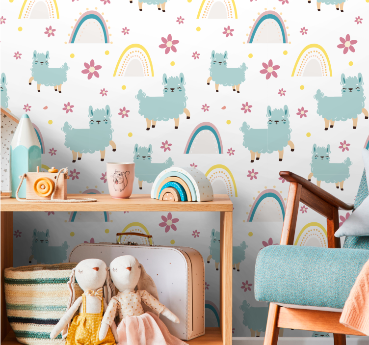 Alpaca Rainbow Pattern wallpaper for the nursery - TenStickers