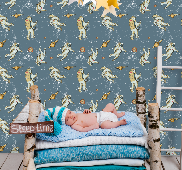 Astronaut and planets wallpaper childrens room - TenStickers