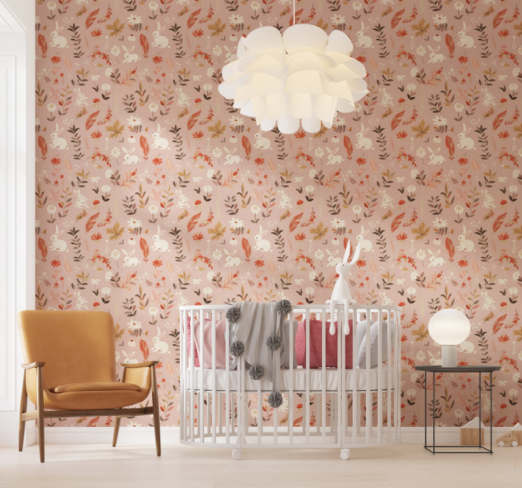 Autumn forest design a pink wallpaper - TenStickers