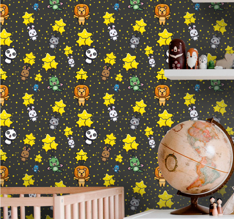 Baby animals and stars wallpaper for the nursery - TenStickers
