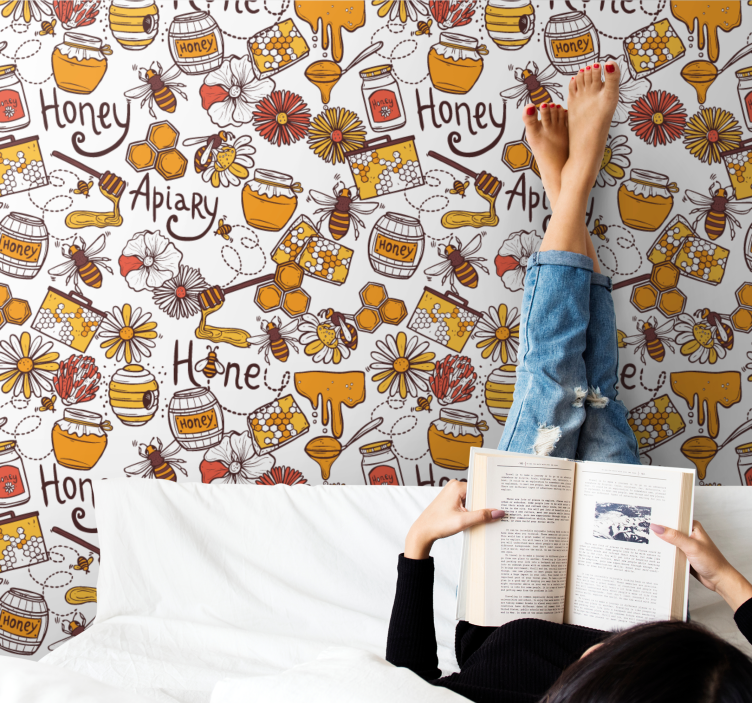 Beehive Delight art deco wallpaper - TenStickers