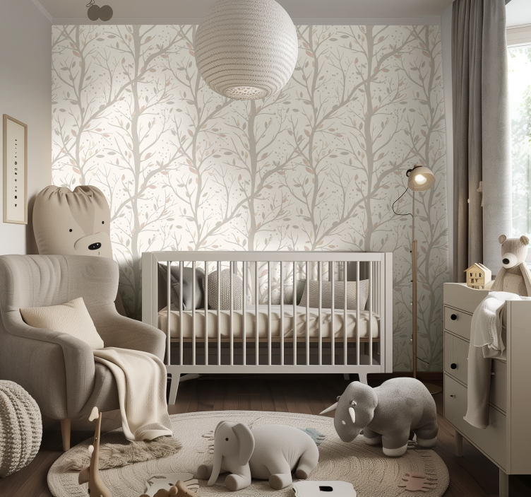Beige large branches wallpaper for the nursery - TenStickers