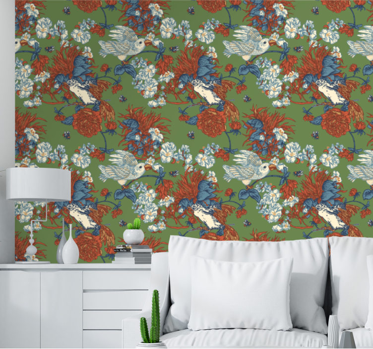 Birds Among Blooms flowers wallpaper - TenStickers