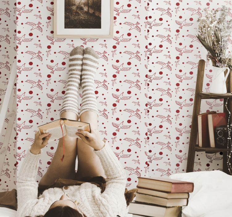 Birds and Dots cute animal wallpaper - TenStickers