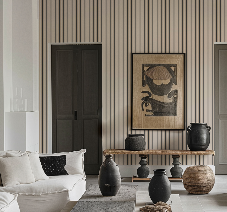 Black and beige colours vertical striped wallpaper - TenStickers