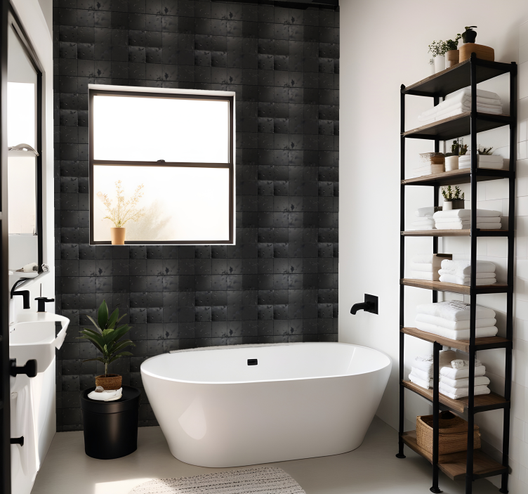 Black industrial style tiles wallpaper - TenStickers