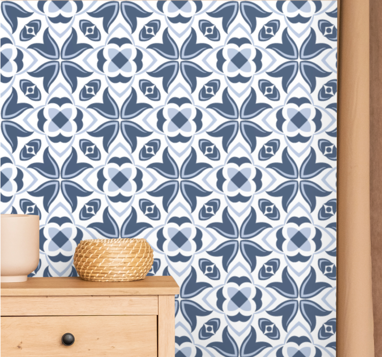 Blue Geometric Flowers tiles wallpaper - TenStickers