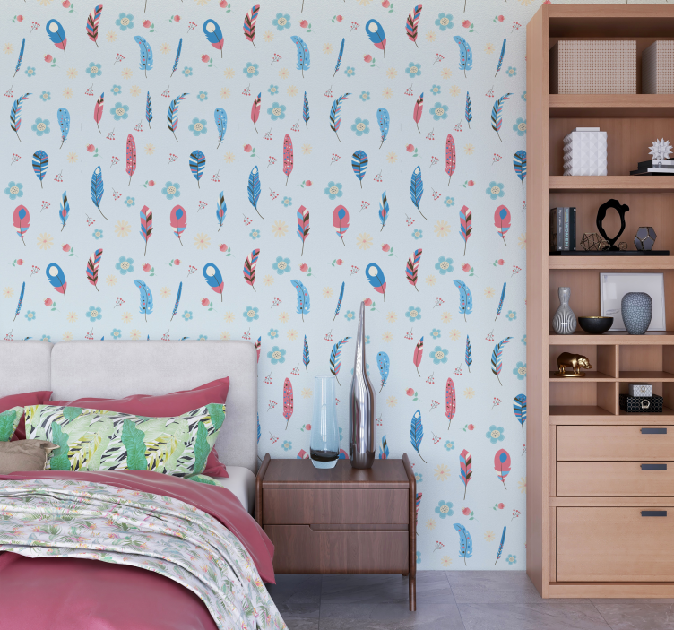 Bohemian Feather Motif teenage bedroom wallpaper - TenStickers
