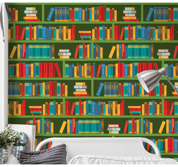 Bookshelf Illusion text wallpaper - TenStickers