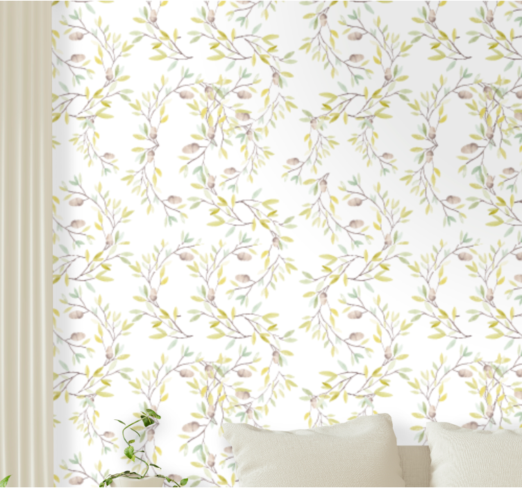 Botanical Branch Motif wallpaper flowery - TenStickers