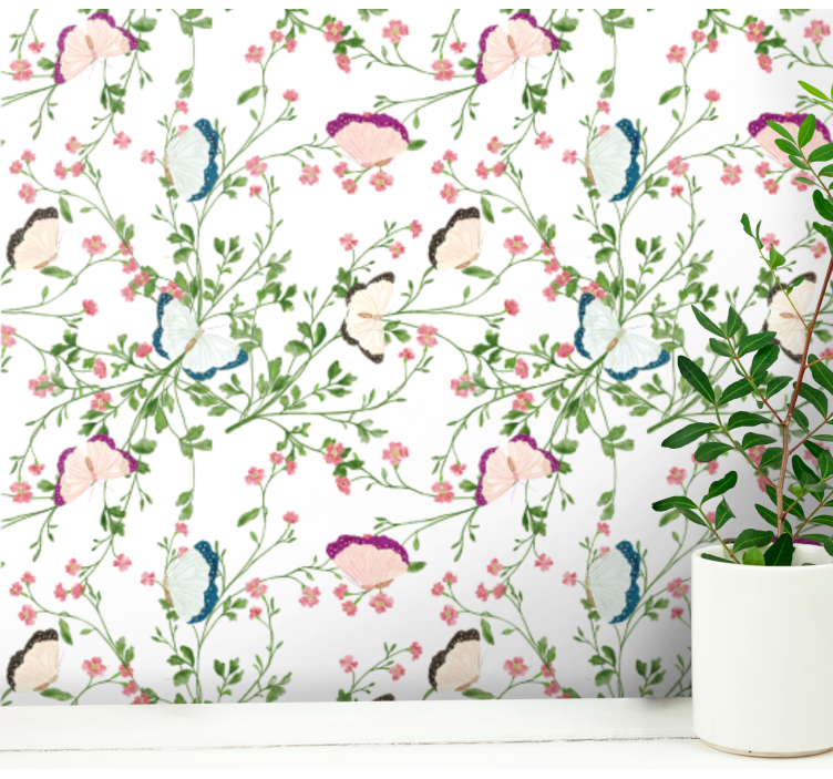 Botanical Butterfly wallpaper flowery - TenStickers