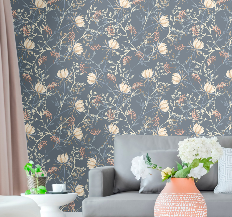 Botanical grace living room wallpaper - TenStickers
