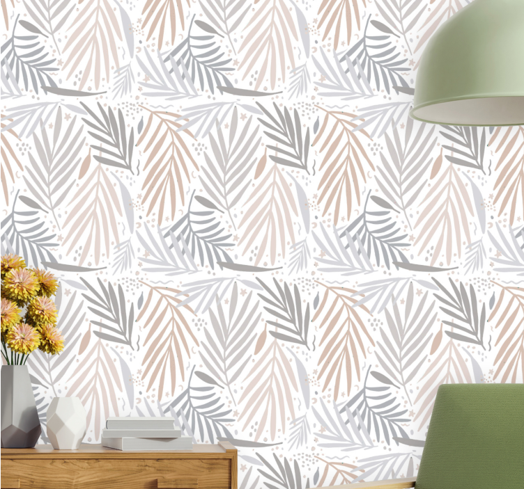 Grey and beige arrangement leaves wallpaper - TenStickers