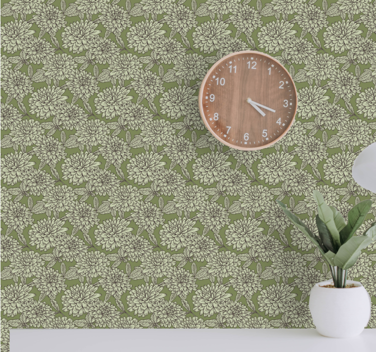 Green botanical motif flowers wallpaper - TenStickers