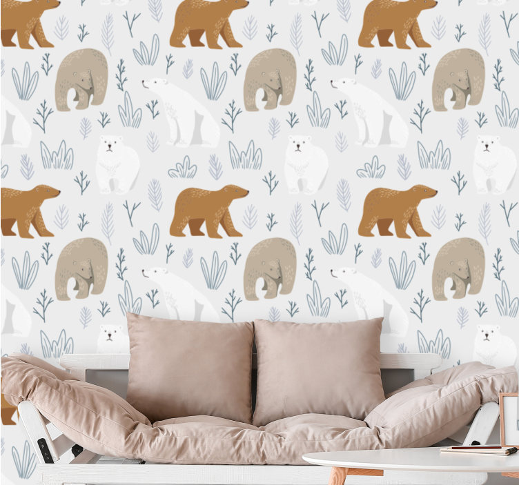 Brown and polar bear pattern cute animal wallpaper - TenStickers