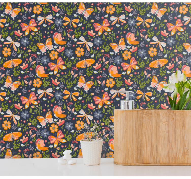 Butterflies and plants multicolor Wallpaper - TenStickers