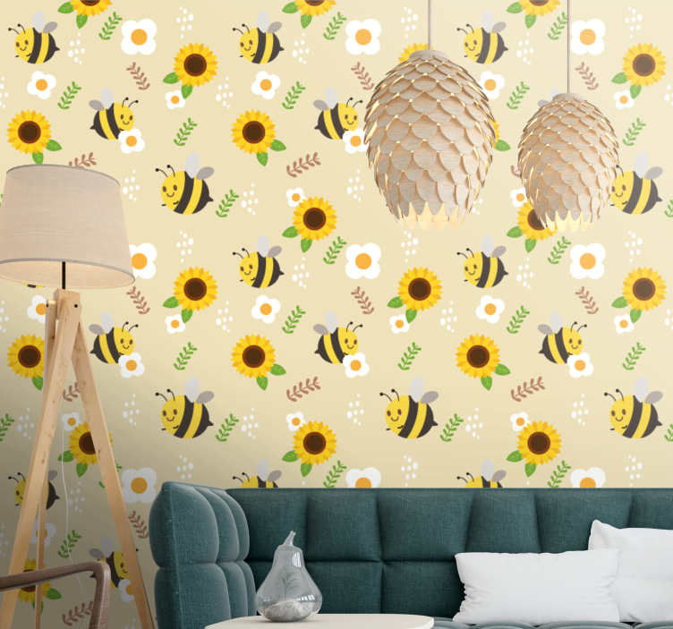 Buzzy Sunflowers cute animal wallpaper - TenStickers