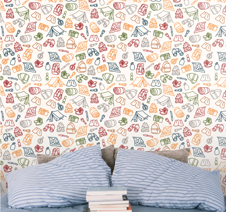 Camping Doodles art deco wallpaper - TenStickers