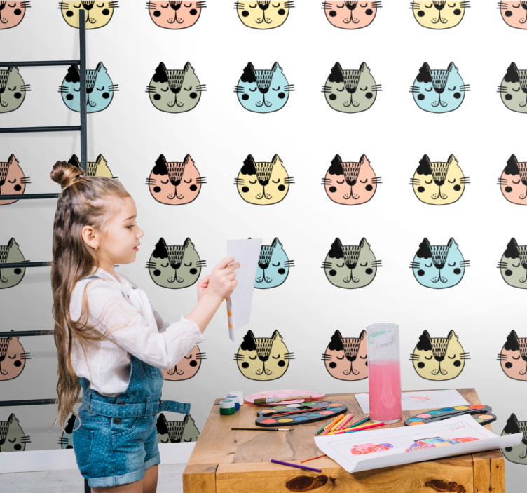 Cartoon Feline Faces cat wallpaper - TenStickers