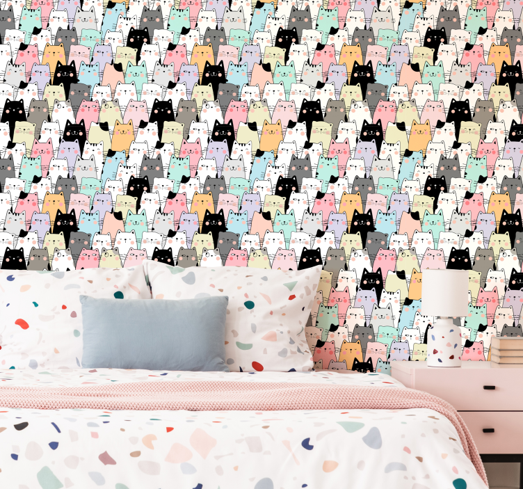 Teenage room colorful patterned cat wallpaper - TenStickers