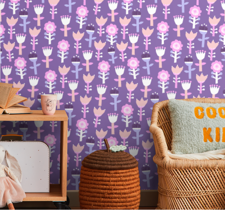 Purple motif flowers wallpaper - TenStickers